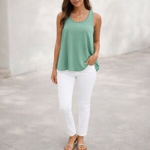 SS Style Women Teal Green Studded‎ Neckline Sleeveless Tank Top Size M